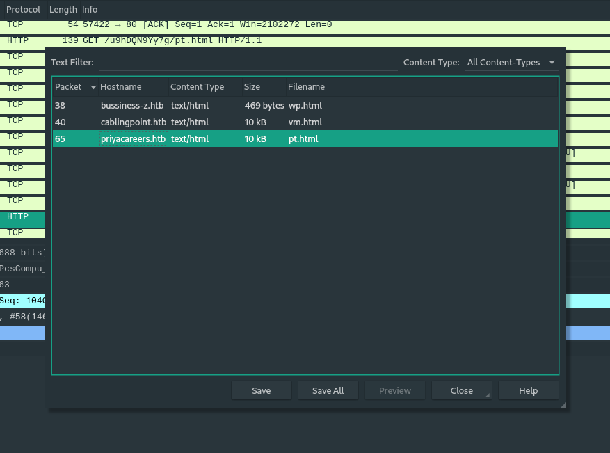 Wireshark export