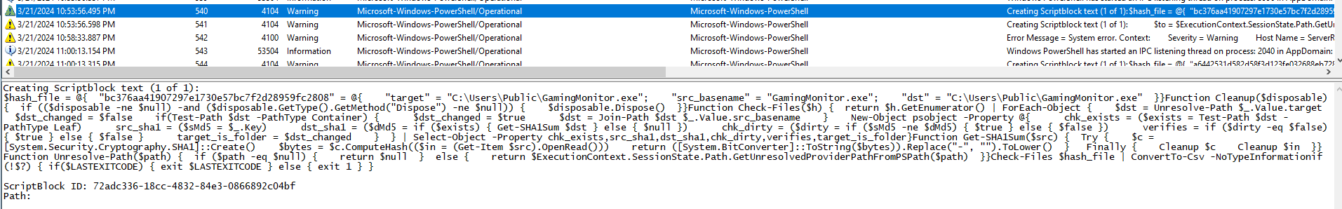 GamingMonitor.exe PowerShell Event Log