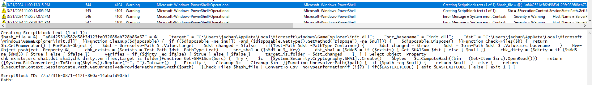 init.dll PowerShell Event Log