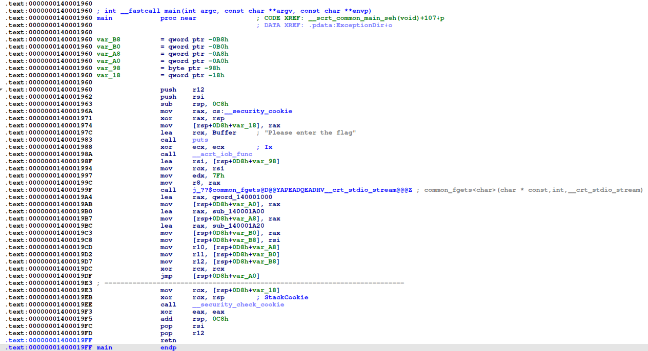 main function assembly code